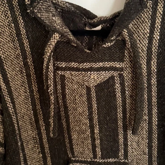 Baja Hoodie XL Green Beige Fleece Lined Pullover Boho Surf - Picture 4 of 7